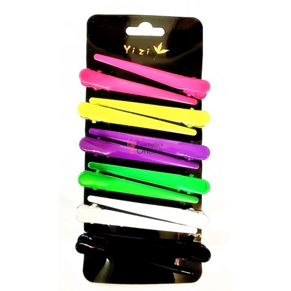 Clipsuri metalice pentru coafor CLP36 cu cioc, set 12 bucati Color Neon